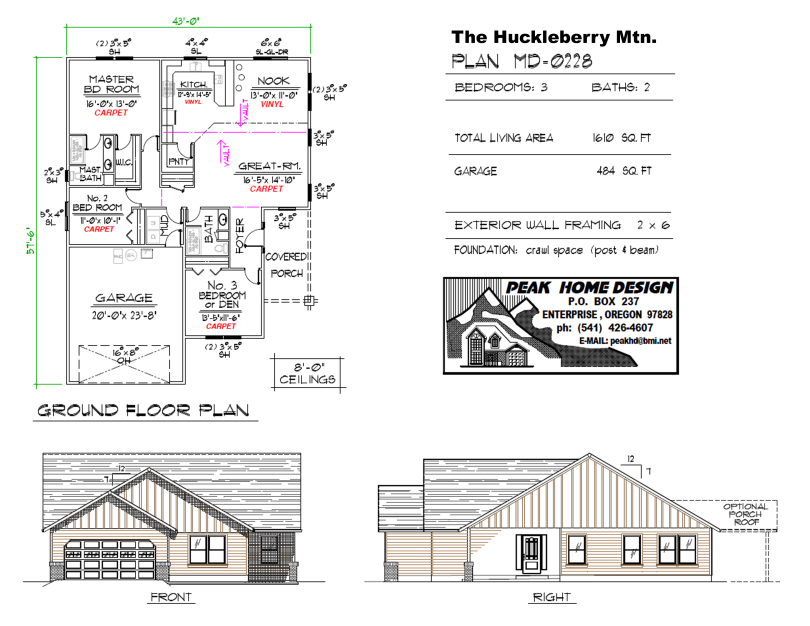 THE HUCKLEBERRY MT OREGON HOUSE PLAN MD0228