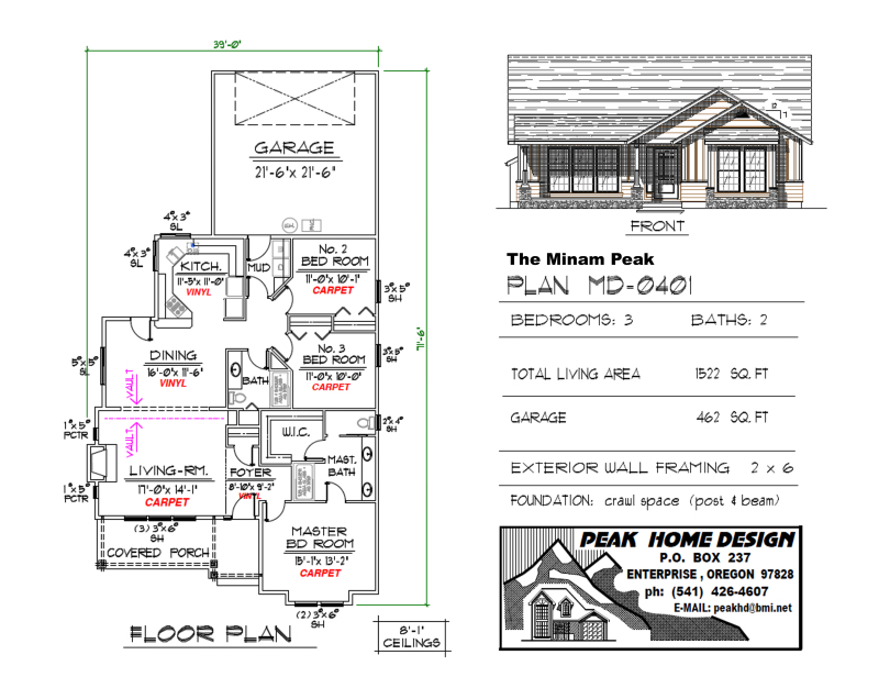 THE MINAM PEAK OREGON HOUSE PLAN MD0401