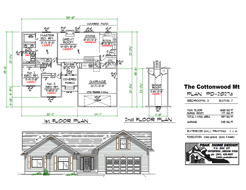 THE COTTONWOOD MT OREGON HOUSE DESIGN PD2027a